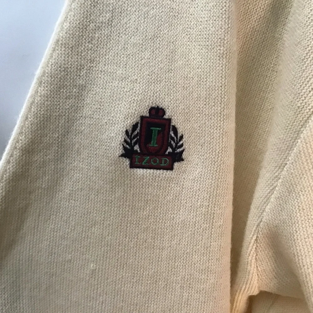 IZOD Vintage Collegiate Button Down Ivory Cardigan Size XL #Grandpa #collegiate